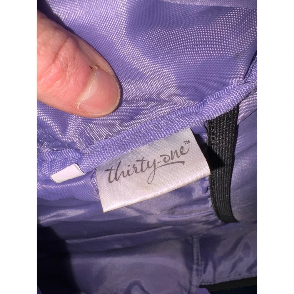 Thirty One‎ Backpack Black White Geometric Print Purple Zipper Mesh Pockets